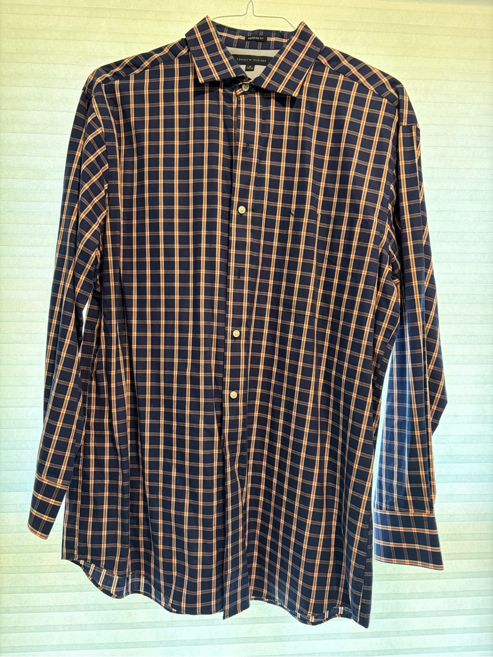 Men's Navy & Orange Plaid Button-Up Shirt